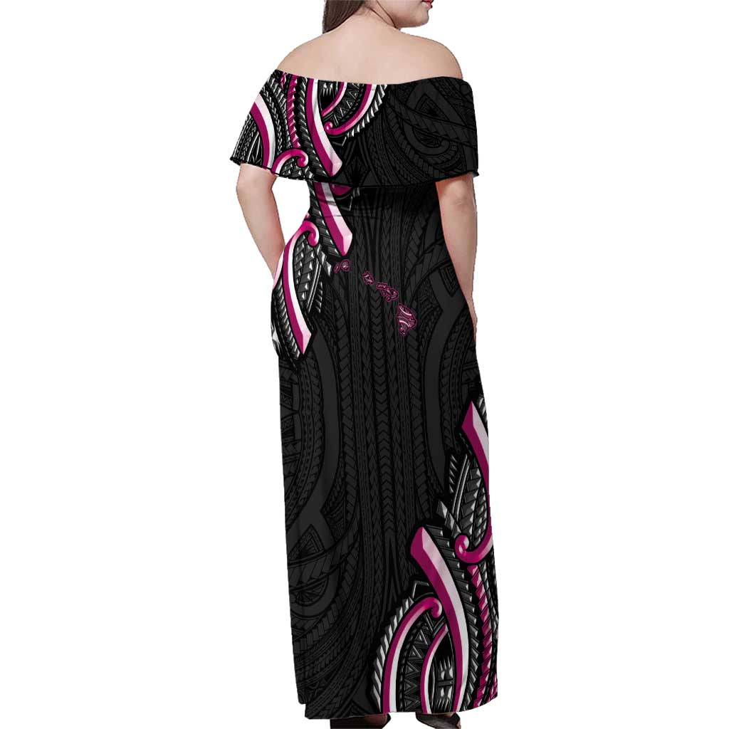 Traditional Art Hawaiian Kakau Tattoos Family Matching Off Shoulder Maxi Dress and Hawaiian Shirt Pink Color LT03 - Polynesian Pride