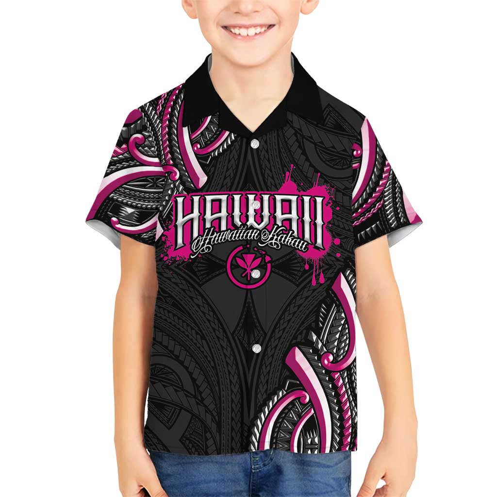 Traditional Art Hawaiian Kakau Tattoos Family Matching Off Shoulder Maxi Dress and Hawaiian Shirt Pink Color LT03 Son's Shirt Pink - Polynesian Pride