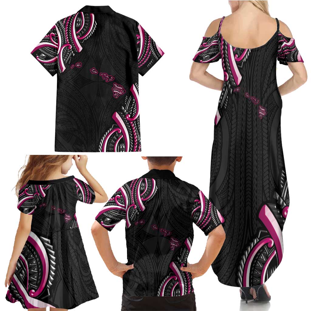 Traditional Art Hawaiian Kakau Tattoos Family Matching Summer Maxi Dress and Hawaiian Shirt Pink Color LT03 - Polynesian Pride