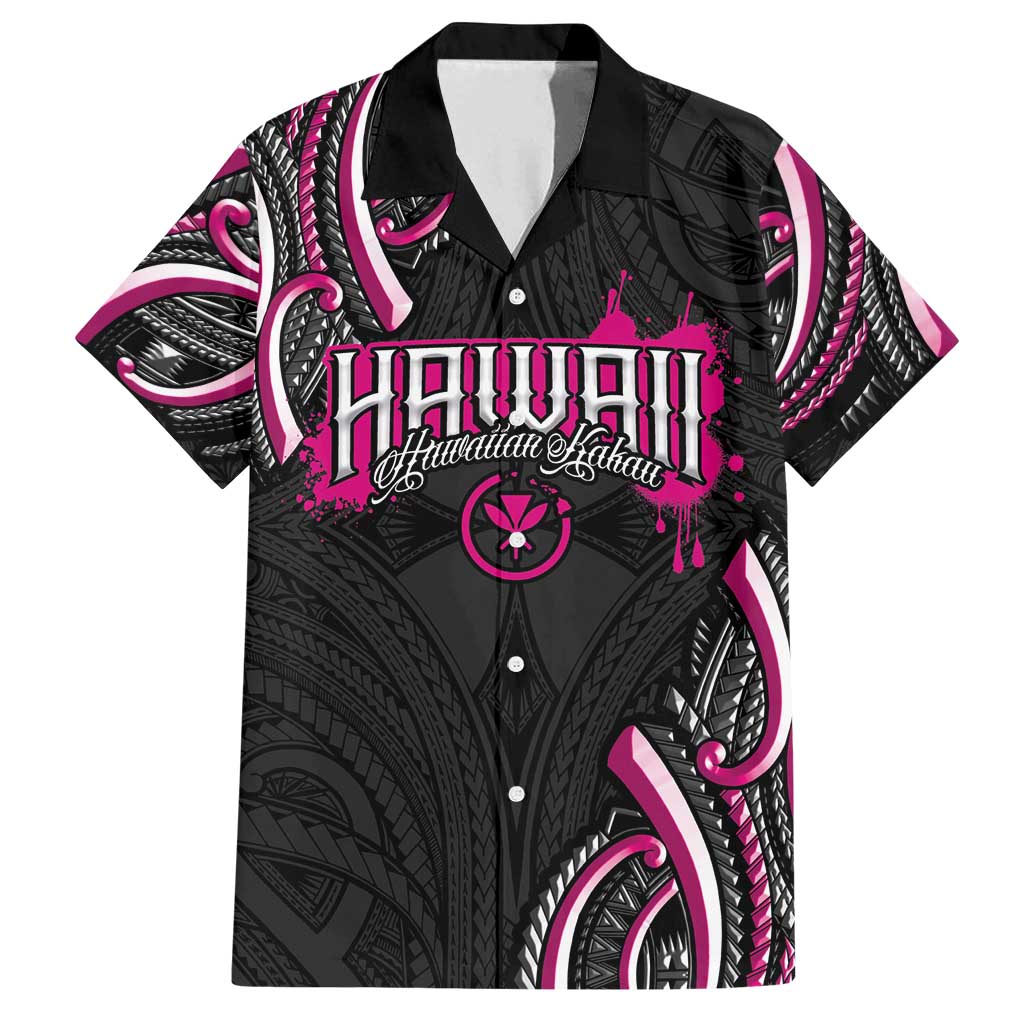 Traditional Art Hawaiian Kakau Tattoos Family Matching Tank Maxi Dress and Hawaiian Shirt Pink Color LT03 Dad's Shirt - Short Sleeve Pink - Polynesian Pride