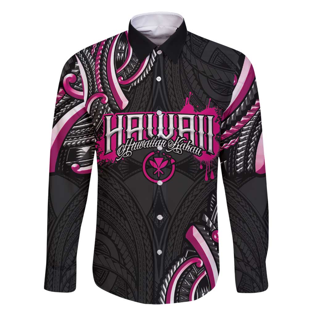 Traditional Art Hawaiian Kakau Tattoos Family Matching Tank Maxi Dress and Hawaiian Shirt Pink Color LT03 Dad's Shirt - Long Sleeve Pink - Polynesian Pride