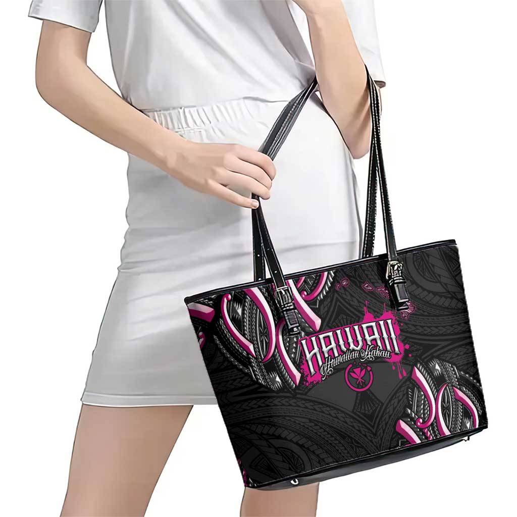 Traditional Art Hawaiian Kakau Tattoos Leather Tote Bag Pink Color - Polynesian Pride
