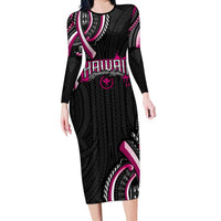 Traditional Art Hawaiian Kakau Tattoos Long Sleeve Bodycon Dress Pink Color LT03 Long Dress Pink - Polynesian Pride