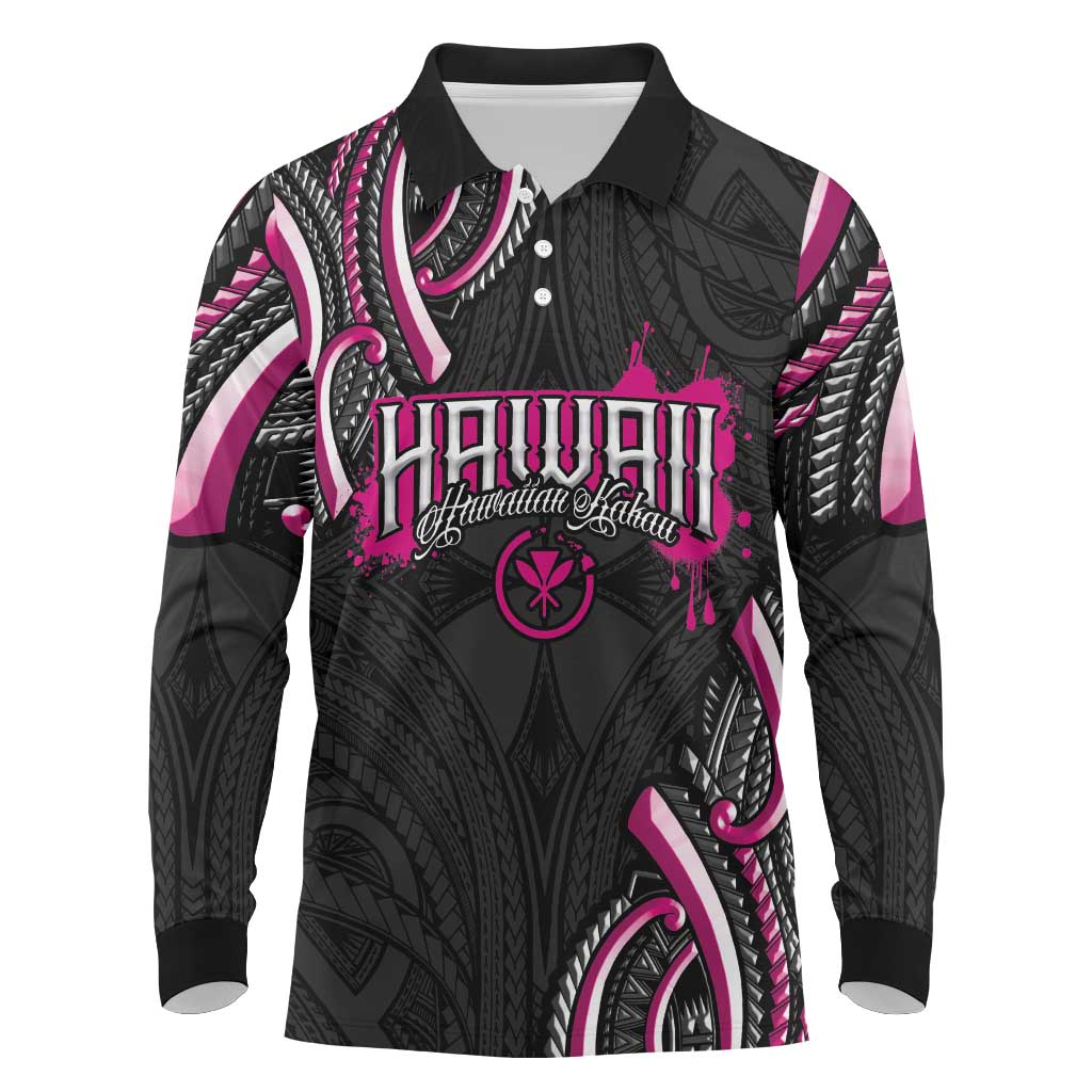 Traditional Art Hawaiian Kakau Tattoos Long Sleeve Polo Shirt Pink Color LT03 Pink - Polynesian Pride