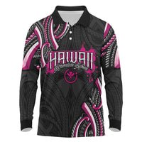 Traditional Art Hawaiian Kakau Tattoos Long Sleeve Polo Shirt Pink Color LT03 Pink - Polynesian Pride