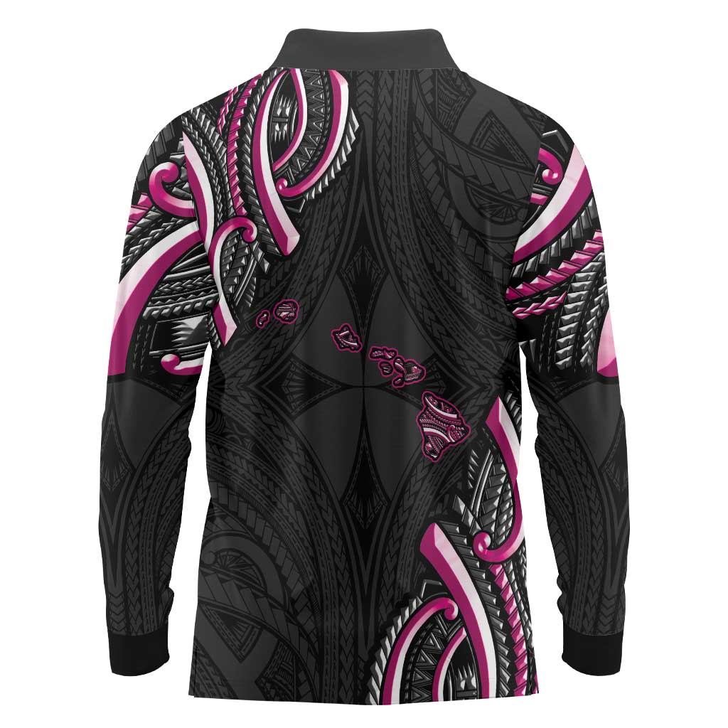 Traditional Art Hawaiian Kakau Tattoos Long Sleeve Polo Shirt Pink Color LT03 - Polynesian Pride