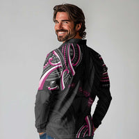 Traditional Art Hawaiian Kakau Tattoos Long Sleeve Polo Shirt Pink Color LT03 - Polynesian Pride