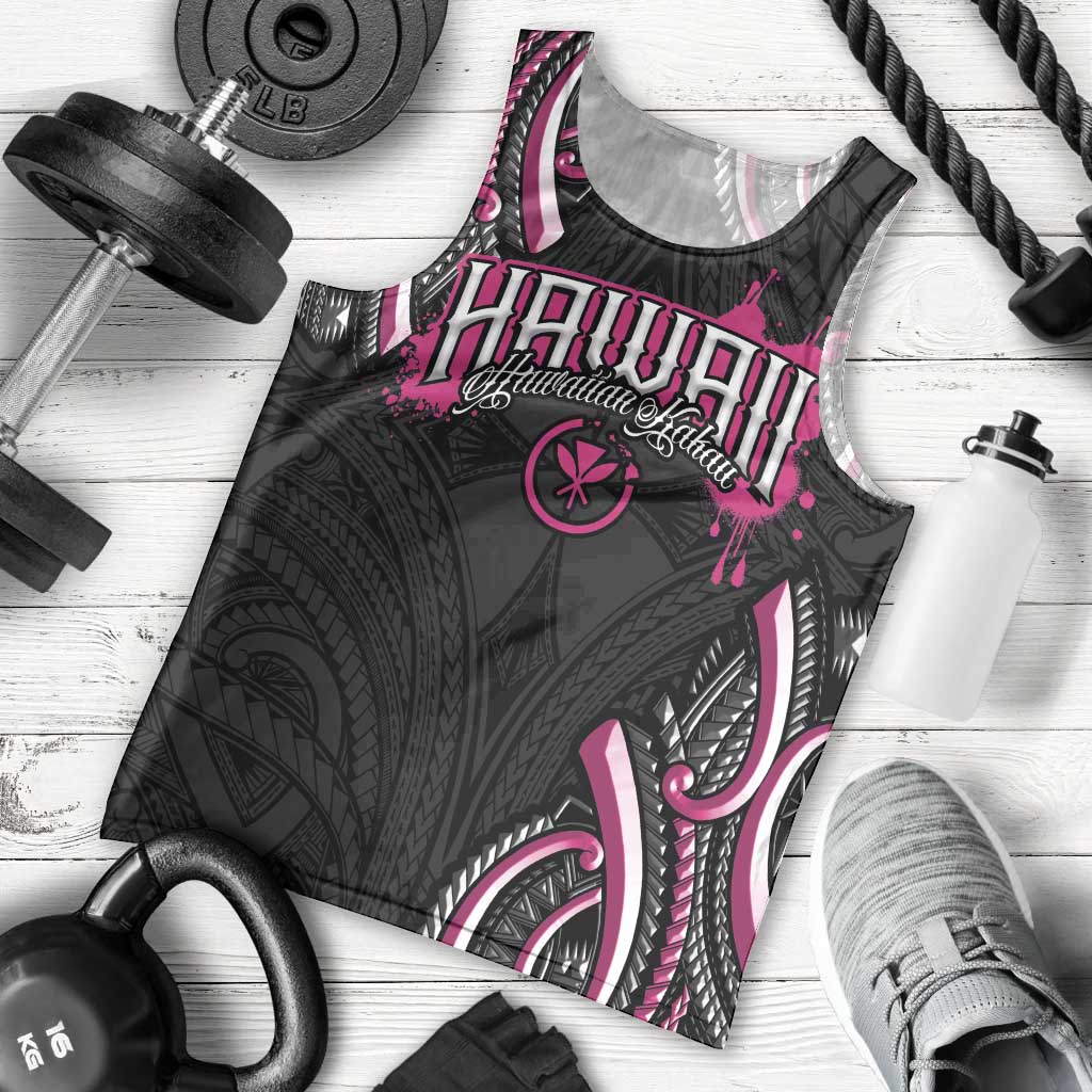 Traditional Art Hawaiian Kakau Tattoos Men Tank Top Pink Color - Polynesian Pride
