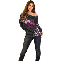 Traditional Art Hawaiian Kakau Tattoos Off Shoulder Sweater Pink Color - Polynesian Pride
