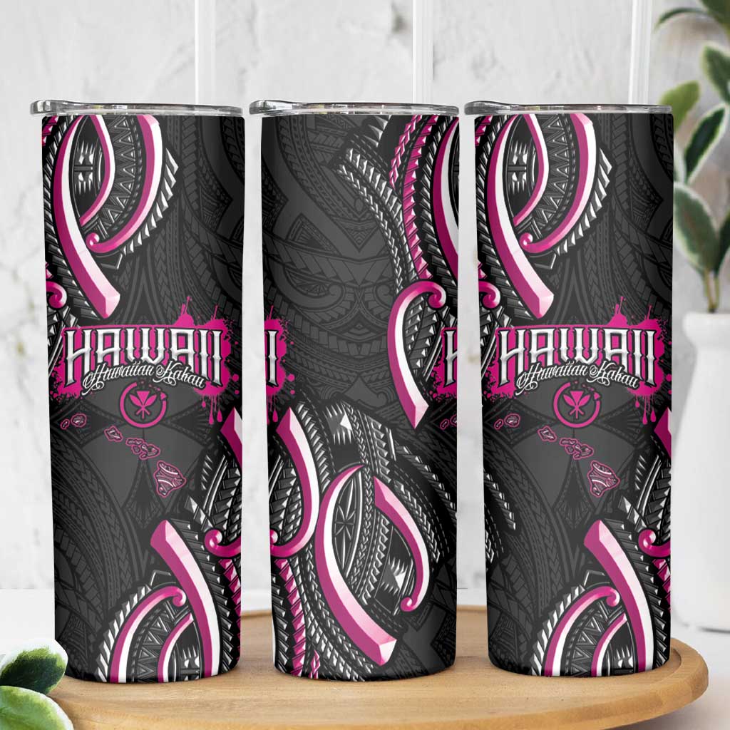 Traditional Art Hawaiian Kakau Tattoos Skinny Tumbler Pink Color LT03 - Polynesian Pride