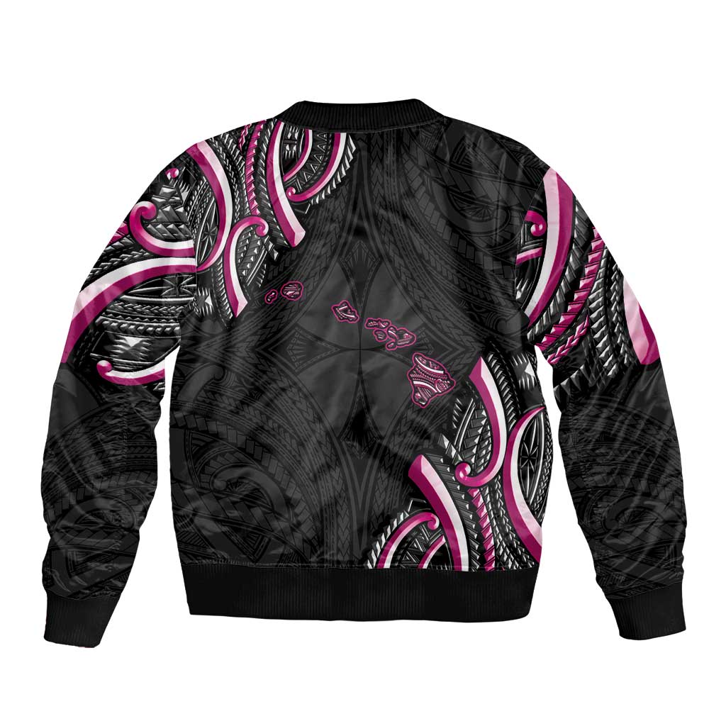 Traditional Art Hawaiian Kakau Tattoos Sleeve Zip Bomber Jacket Pink Color - Polynesian Pride