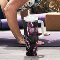 Traditional Art Hawaiian Kakau Tattoos Tumbler With Handle Pink Color - Polynesian Pride