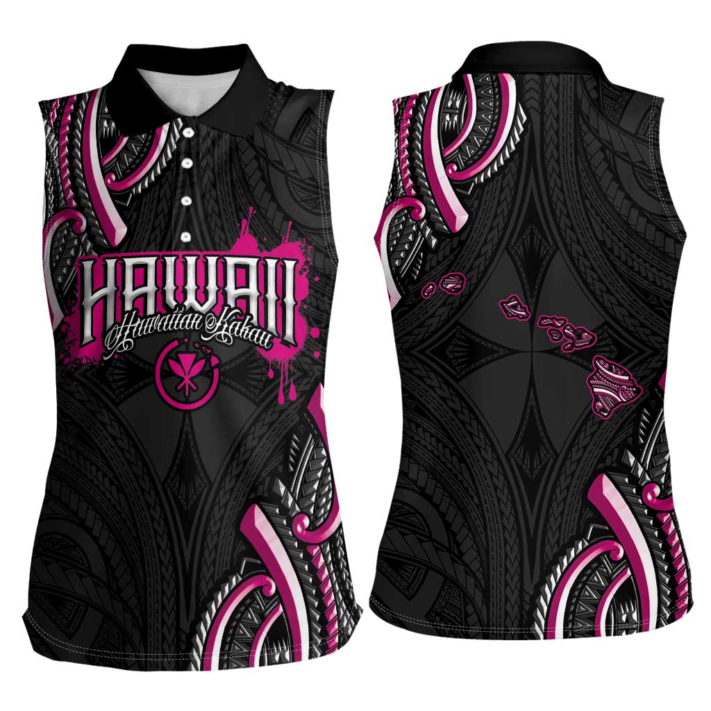 Traditional Art Hawaiian Kakau Tattoos Women Sleeveless Polo Shirt Pink Color LT03 - Polynesian Pride