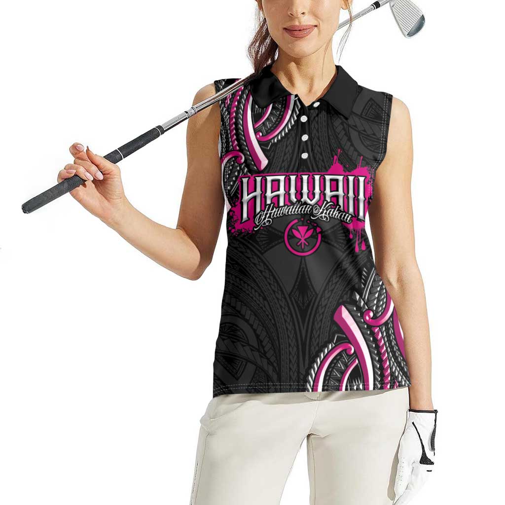 Traditional Art Hawaiian Kakau Tattoos Women Sleeveless Polo Shirt Pink Color LT03 - Polynesian Pride
