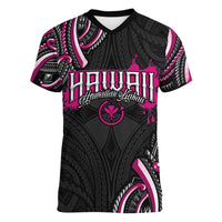 Traditional Art Hawaiian Kakau Tattoos Women V-Neck T-Shirt Pink Color LT03 Female Pink - Polynesian Pride
