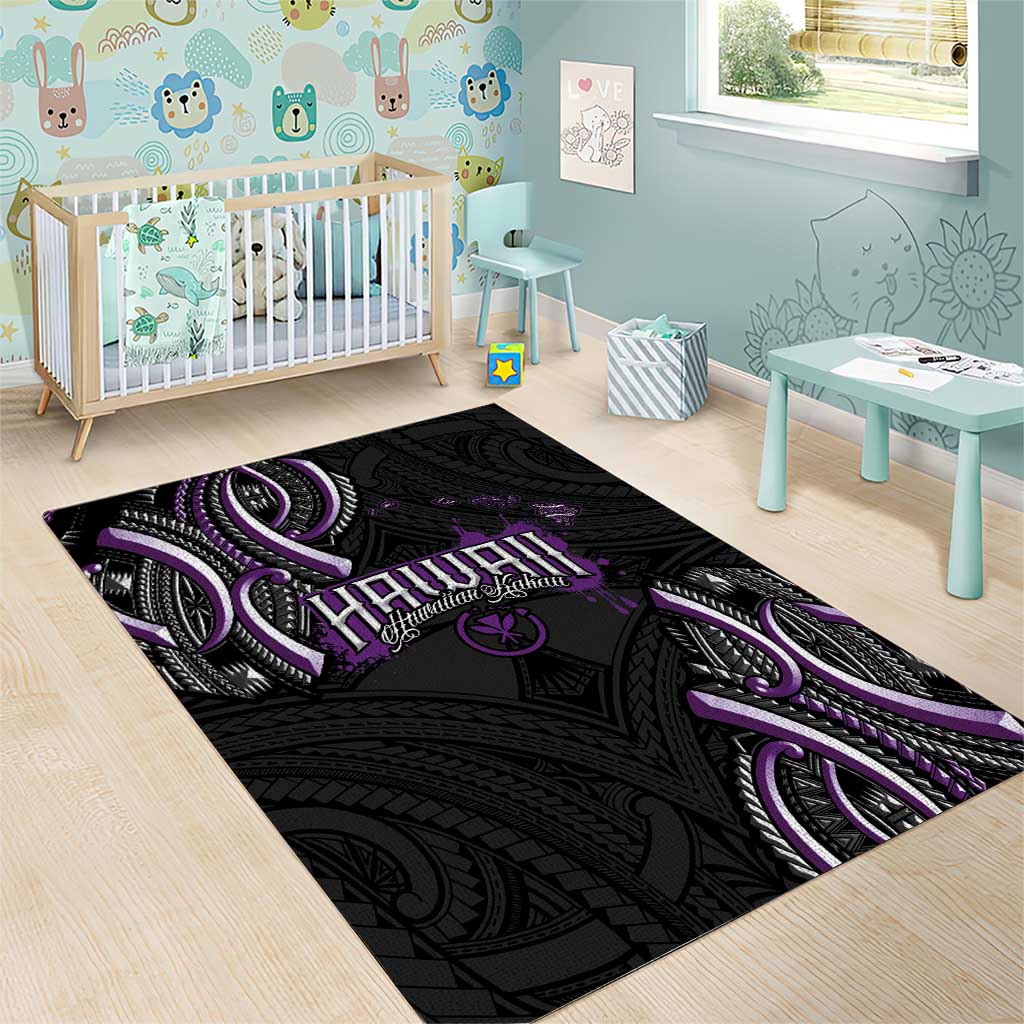 Traditional Art Hawaiian Kakau Tattoos Area Rug Purple Color - Polynesian Pride