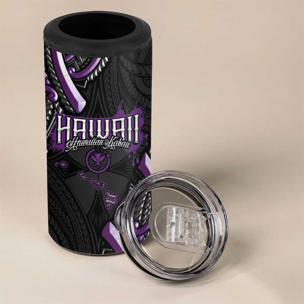 Traditional Art Hawaiian Kakau Tattoos 4 in 1 Can Cooler Tumbler Purple Color LT03 - Polynesian Pride