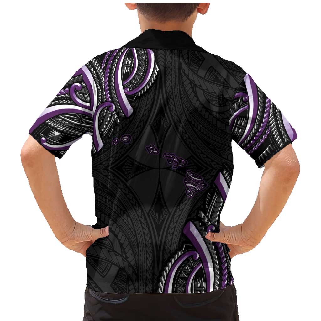 Traditional Art Hawaiian Kakau Tattoos Family Matching Mermaid Dress and Hawaiian Shirt Purple Color LT03 - Polynesian Pride