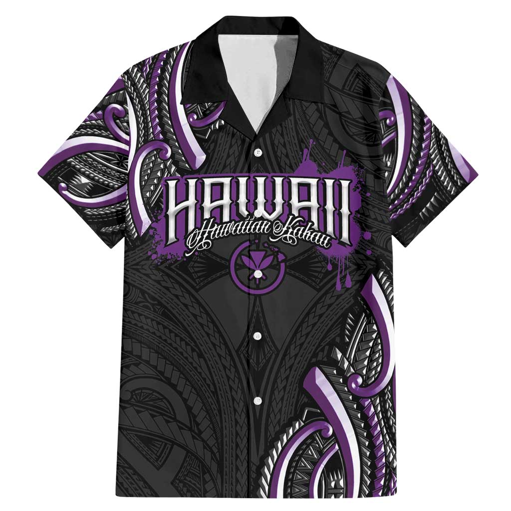 Traditional Art Hawaiian Kakau Tattoos Family Matching Mermaid Dress and Hawaiian Shirt Purple Color LT03 Dad's Shirt - Short Sleeve Purple - Polynesian Pride
