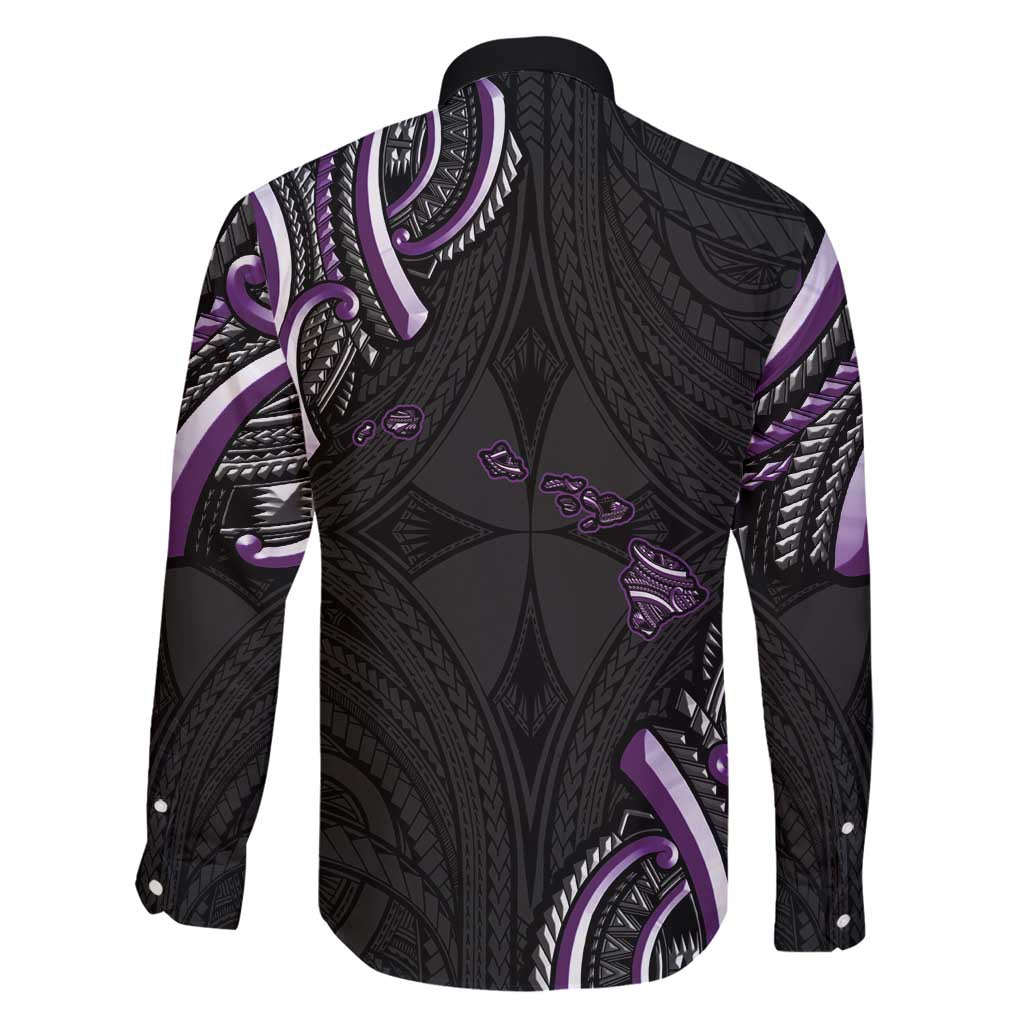 Traditional Art Hawaiian Kakau Tattoos Family Matching Off Shoulder Maxi Dress and Hawaiian Shirt Purple Color LT03 - Polynesian Pride