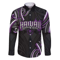 Traditional Art Hawaiian Kakau Tattoos Family Matching Off Shoulder Short Dress and Hawaiian Shirt Purple Color LT03 Dad's Shirt - Long Sleeve Purple - Polynesian Pride