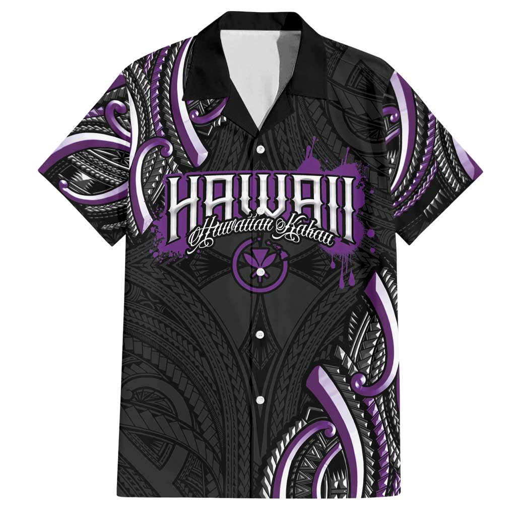 Traditional Art Hawaiian Kakau Tattoos Family Matching Puletasi and Hawaiian Shirt Purple Color LT03 Dad's Shirt - Short Sleeve Purple - Polynesian Pride