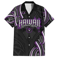 Traditional Art Hawaiian Kakau Tattoos Family Matching Puletasi and Hawaiian Shirt Purple Color LT03 Dad's Shirt - Short Sleeve Purple - Polynesian Pride
