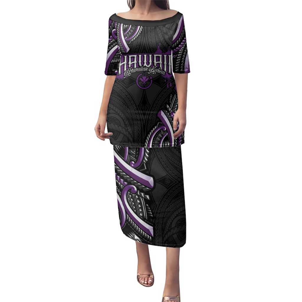 Traditional Art Hawaiian Kakau Tattoos Family Matching Puletasi and Hawaiian Shirt Purple Color LT03 Mom's Dress Purple - Polynesian Pride