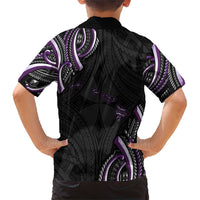 Traditional Art Hawaiian Kakau Tattoos Family Matching Short Sleeve Bodycon Dress and Hawaiian Shirt Purple Color - Polynesian Pride