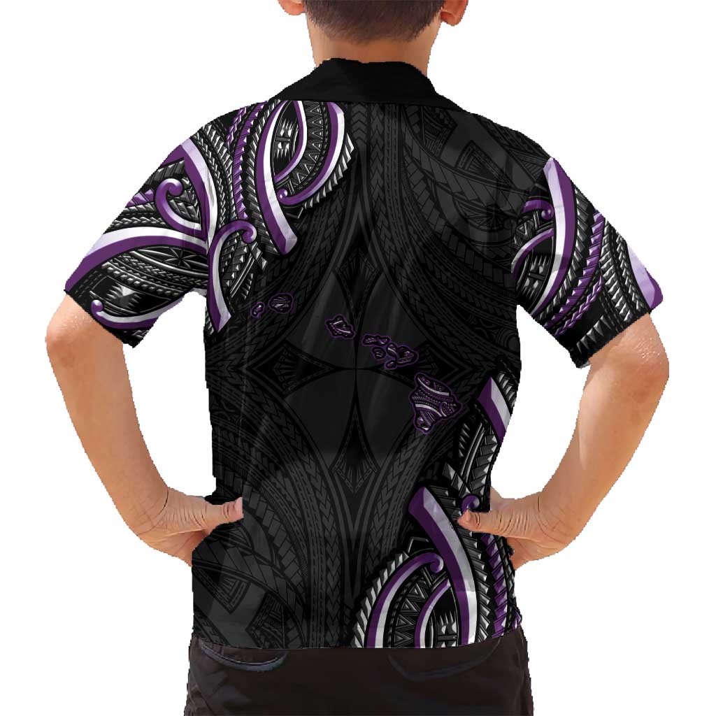 Traditional Art Hawaiian Kakau Tattoos Family Matching Tank Maxi Dress and Hawaiian Shirt Purple Color LT03 - Polynesian Pride