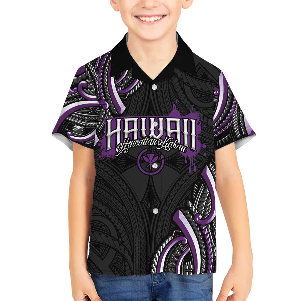 Traditional Art Hawaiian Kakau Tattoos Family Matching Tank Maxi Dress and Hawaiian Shirt Purple Color LT03 Son's Shirt Purple - Polynesian Pride