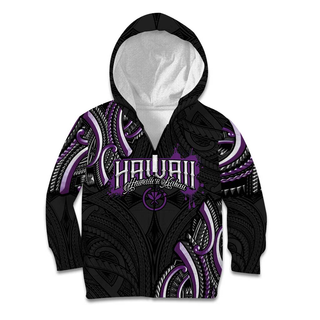 Traditional Art Hawaiian Kakau Tattoos Kid Hoodie Purple Color LT03 Zip Hoodie Purple - Polynesian Pride