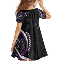 Traditional Art Hawaiian Kakau Tattoos Kid Short Sleeve Dress Purple Color LT03 - Polynesian Pride