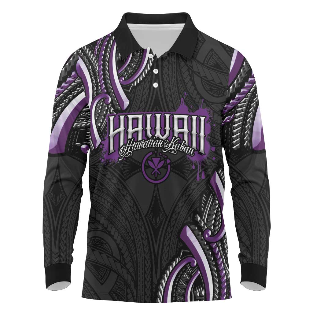 Traditional Art Hawaiian Kakau Tattoos Long Sleeve Polo Shirt Purple Color LT03 Purple - Polynesian Pride