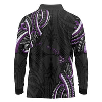 Traditional Art Hawaiian Kakau Tattoos Long Sleeve Polo Shirt Purple Color LT03 - Polynesian Pride