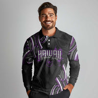Traditional Art Hawaiian Kakau Tattoos Long Sleeve Polo Shirt Purple Color LT03 - Polynesian Pride