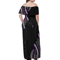 Traditional Art Hawaiian Kakau Tattoos Off Shoulder Maxi Dress Purple Color LT03 - Polynesian Pride
