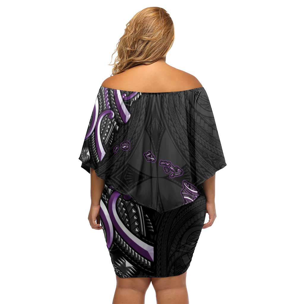 Traditional Art Hawaiian Kakau Tattoos Off Shoulder Short Dress Purple Color LT03 - Polynesian Pride