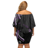 Traditional Art Hawaiian Kakau Tattoos Off Shoulder Short Dress Purple Color LT03 - Polynesian Pride