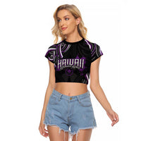 Traditional Art Hawaiian Kakau Tattoos Raglan Cropped T Shirt Purple Color LT03 Female Purple - Polynesian Pride