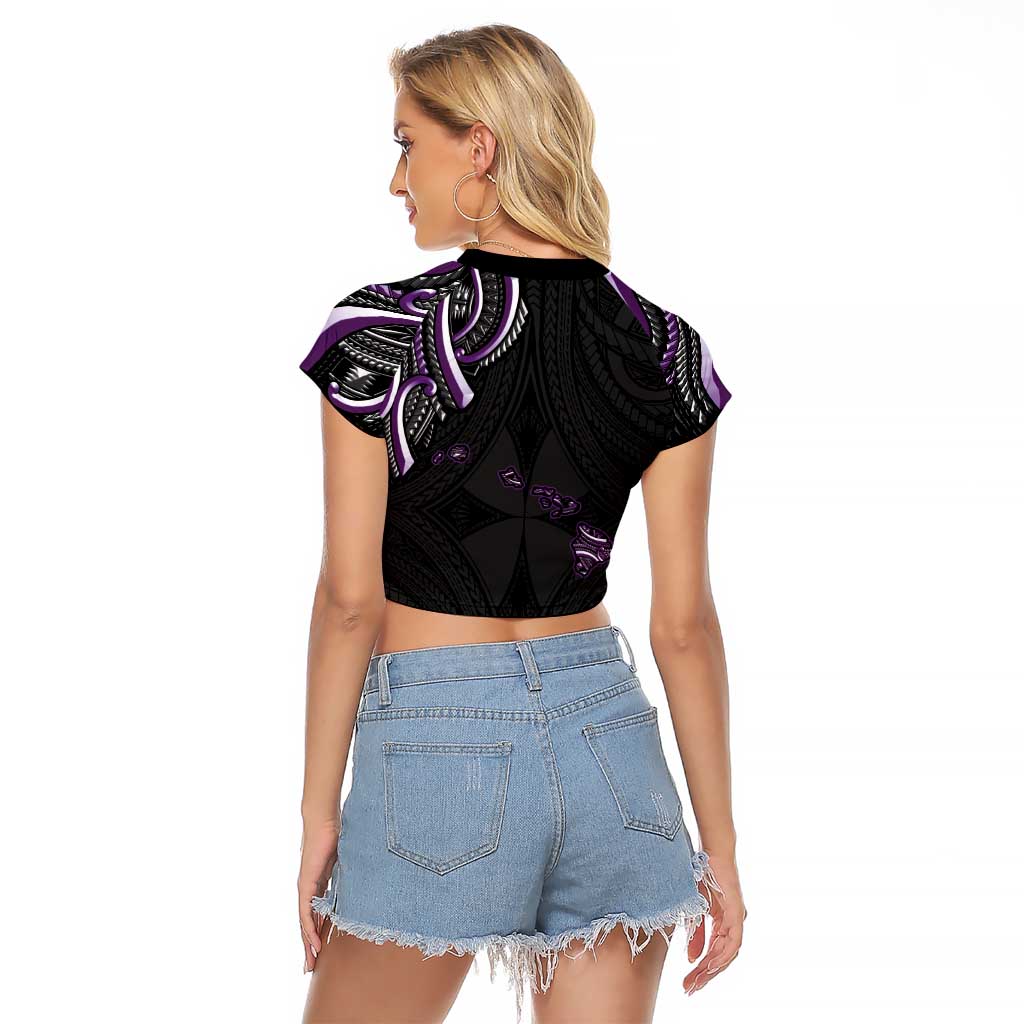 Traditional Art Hawaiian Kakau Tattoos Raglan Cropped T Shirt Purple Color LT03 - Polynesian Pride