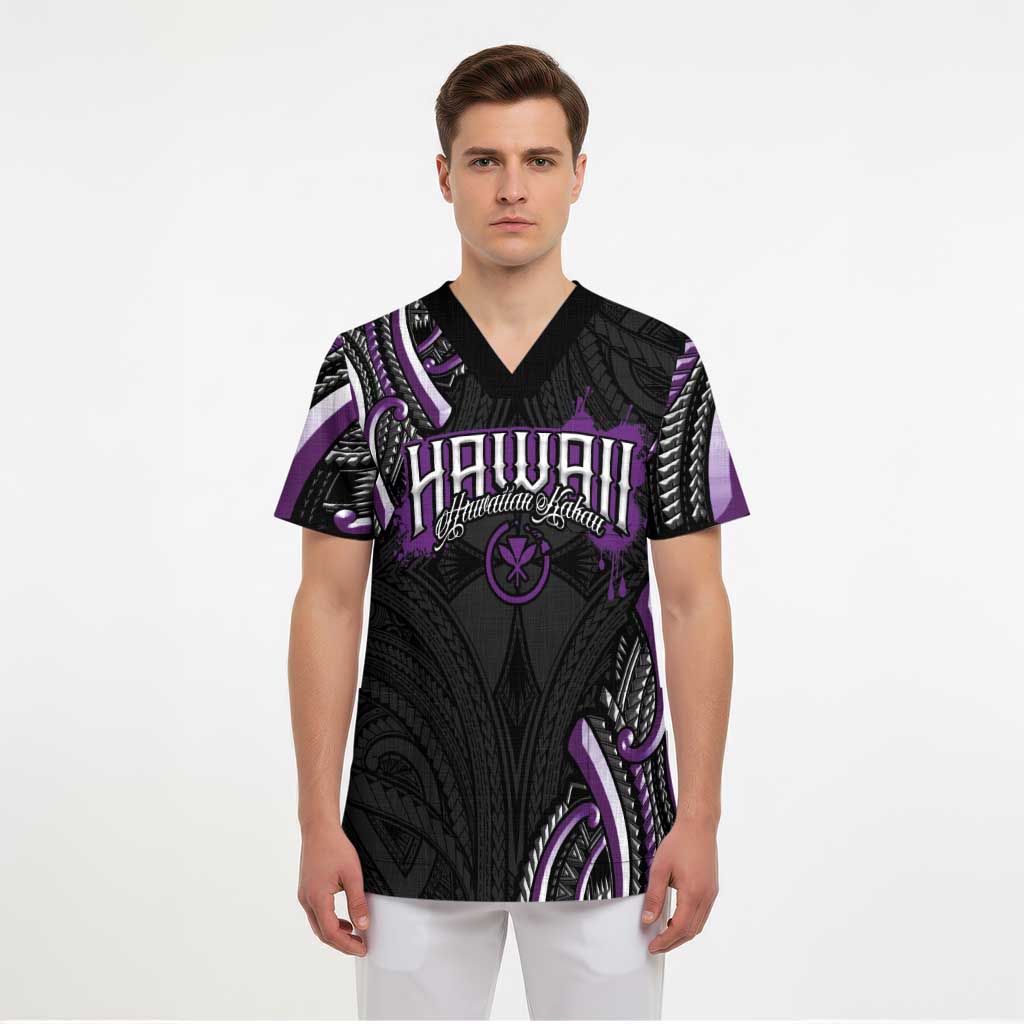Traditional Art Hawaiian Kakau Tattoos Scrub Top Purple Color - Polynesian Pride