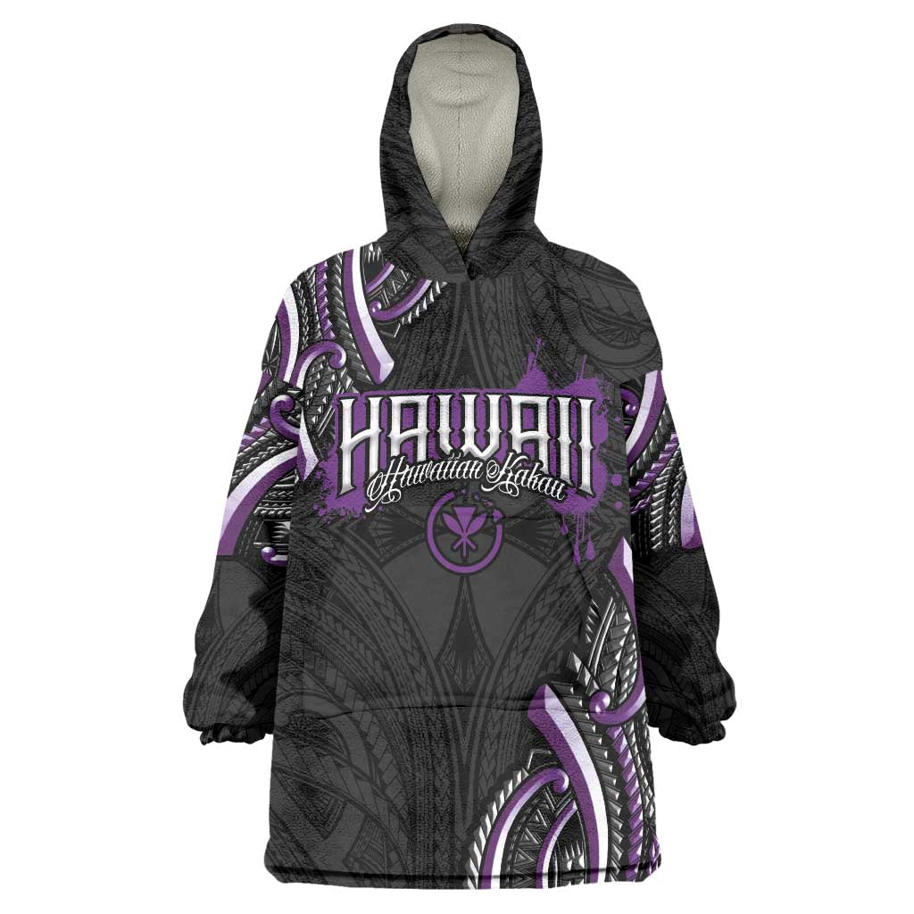 Traditional Art Hawaiian Kakau Tattoos Wearable Blanket Hoodie Purple Color LT03 One Size Purple - Polynesian Pride