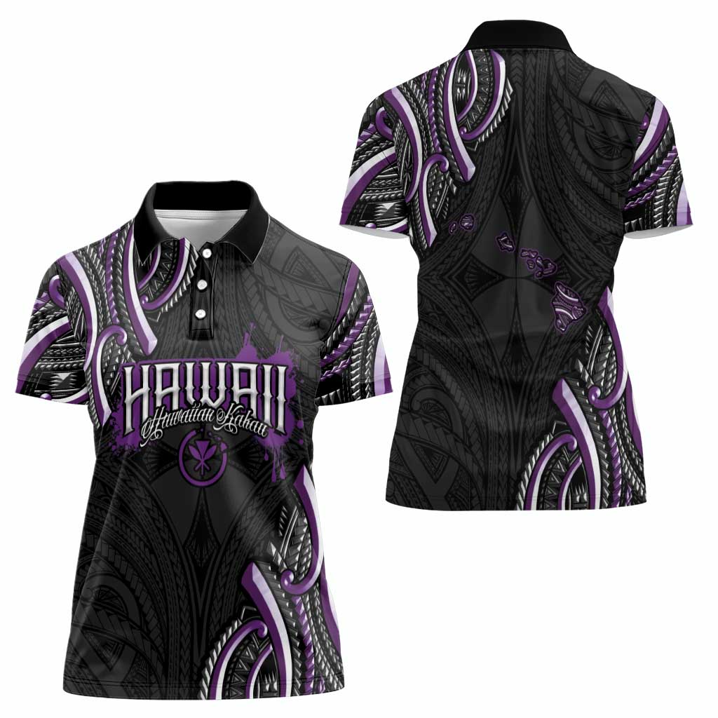 Traditional Art Hawaiian Kakau Tattoos Women Polo Shirt Purple Color - Polynesian Pride