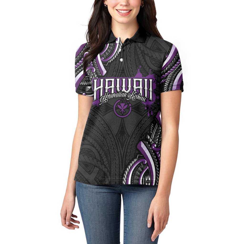 Traditional Art Hawaiian Kakau Tattoos Women Polo Shirt Purple Color - Polynesian Pride
