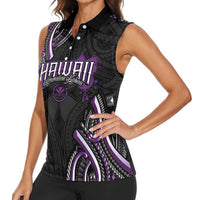 Traditional Art Hawaiian Kakau Tattoos Women Sleeveless Polo Shirt Purple Color LT03 - Polynesian Pride