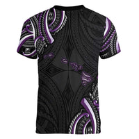Traditional Art Hawaiian Kakau Tattoos Women V-Neck T-Shirt Purple Color LT03 - Polynesian Pride