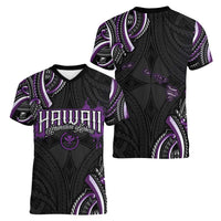 Traditional Art Hawaiian Kakau Tattoos Women V-Neck T-Shirt Purple Color LT03 - Polynesian Pride