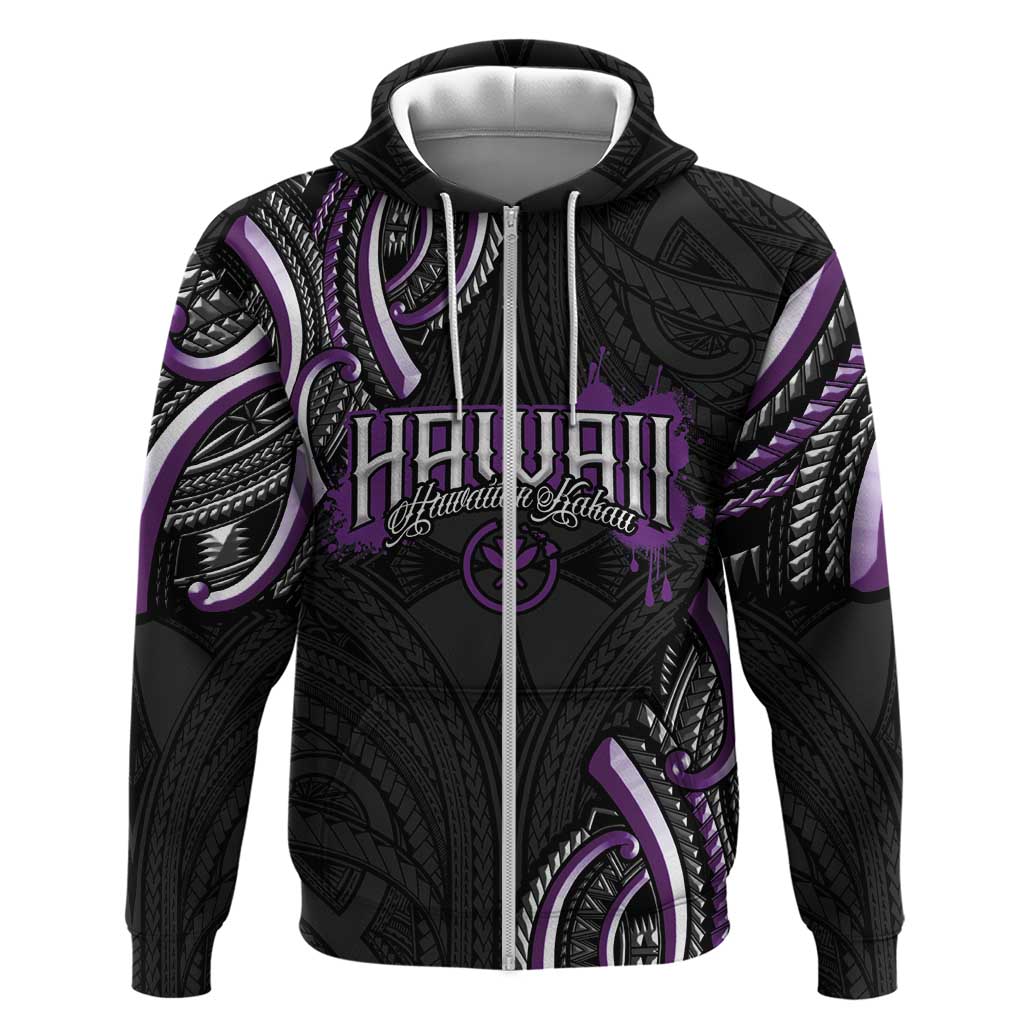 Traditional Art Hawaiian Kakau Tattoos Zip Hoodie Purple Color LT03 Zip Hoodie Purple - Polynesian Pride