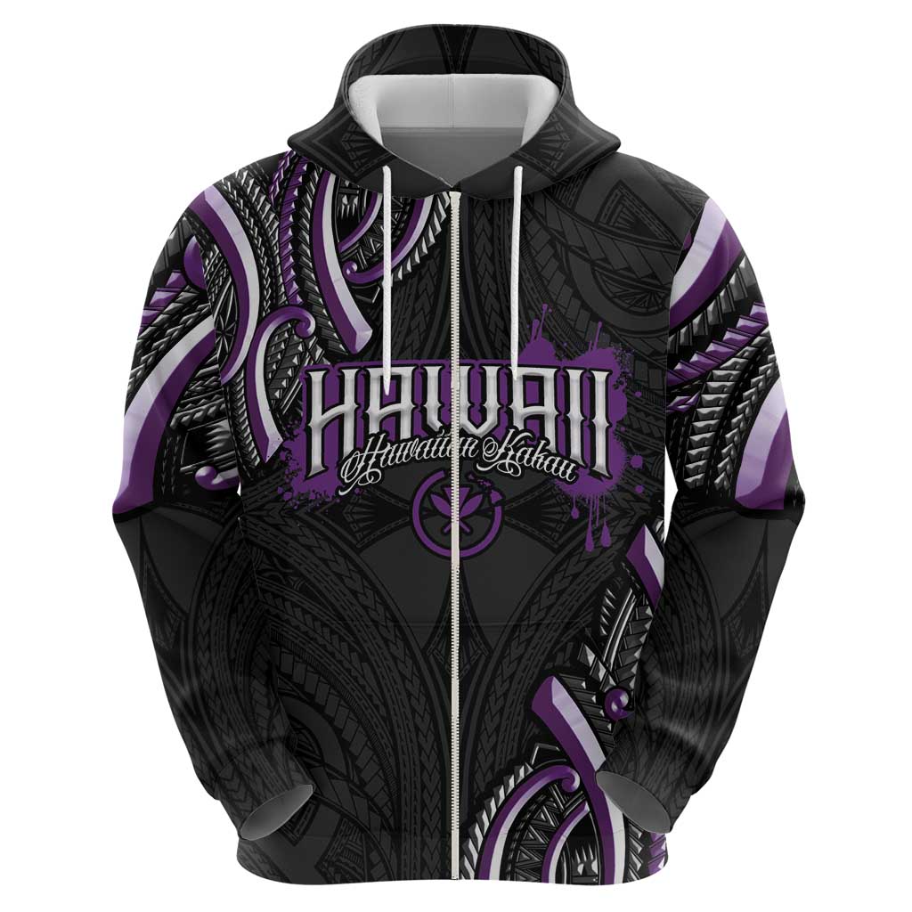 Traditional Art Hawaiian Kakau Tattoos Zip Hoodie Purple Color LT03 - Polynesian Pride